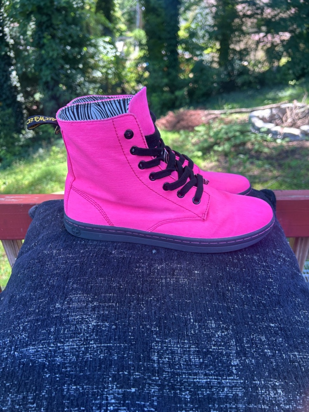 Dr. Martens Hot Pink High-Top Boots with Zebra Lining